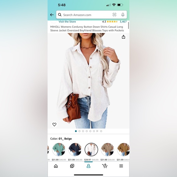 Amazon Women’s Tan Corduroy Shirt Size Small - Picture 2 of 2